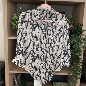 Cleo size large sheer letter print blouse